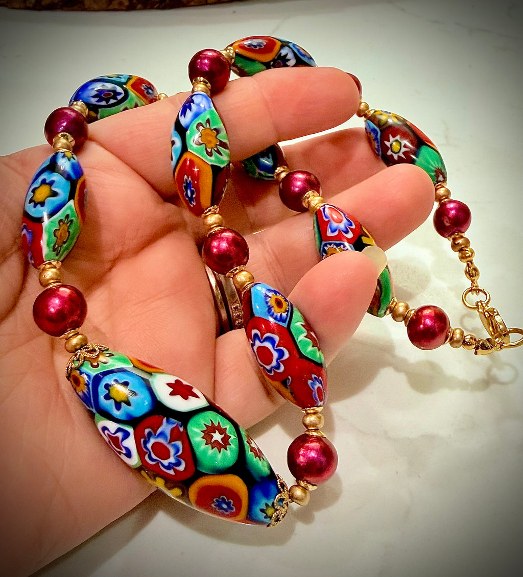 Rosario Leonardi Red Themed Necklace Red Freshwater Pearls