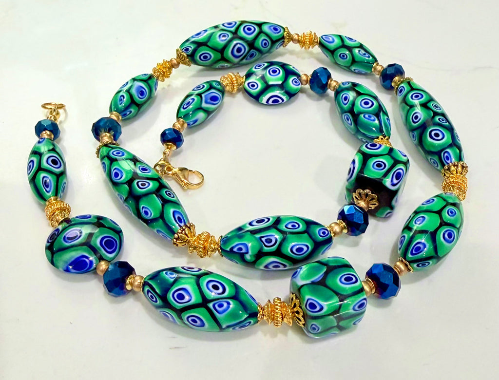 “THE Green Goddess” Rosario Leonardi Green With Envy Murano Millefiori Necklace FEATURING Exclusive Moretti Beads