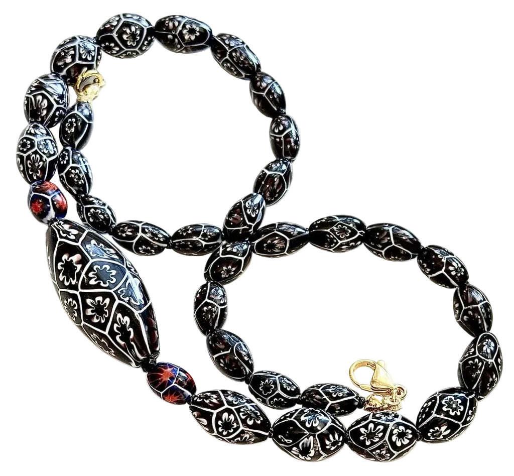 Rosario Leonardi Black & White 20” Featuring Ercole Moretti 1920’s Beads, Including an Extra Large Focal Bead
