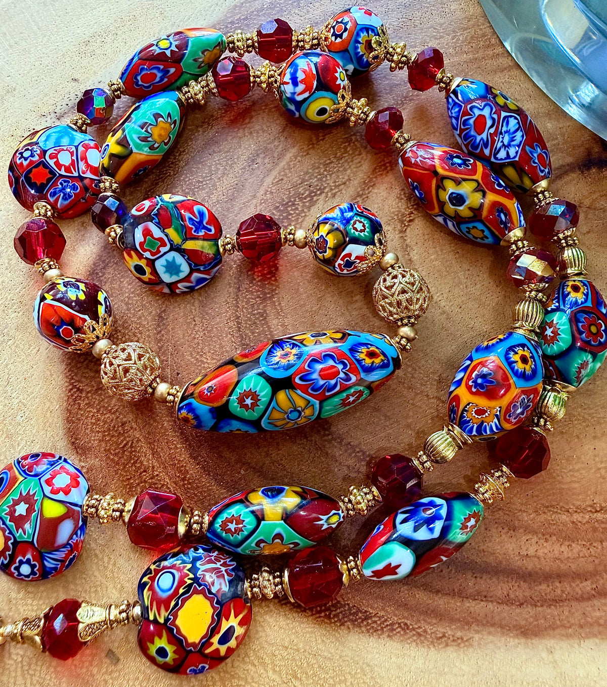 Rosario Leonardi Red Patterned Murano Millefiori Ercole Moretti Beaded Necklace-Choose your lenghti