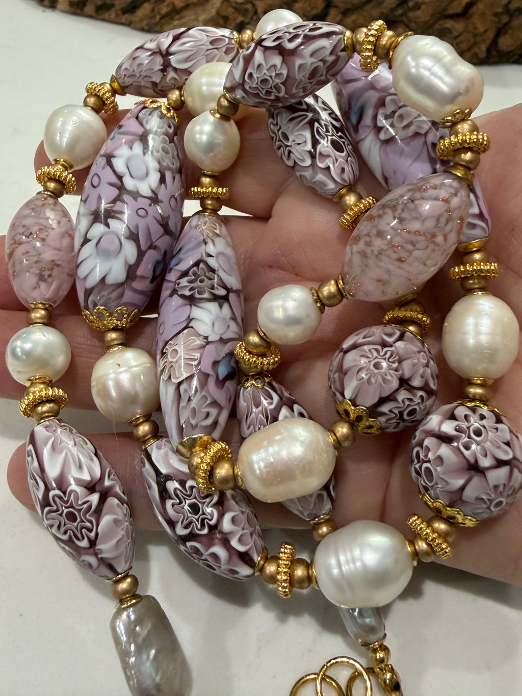 26”Rosario Leonardi Pale Pink Neckalce Featuring Exclusive Murano Millefiori Glass Beads