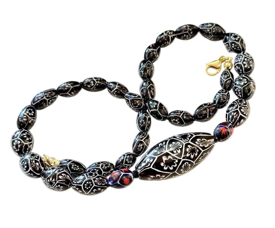 Rosario Leonardi Black & White 20” Featuring Ercole Moretti 1920’s Beads, Including an Extra Large Focal Bead