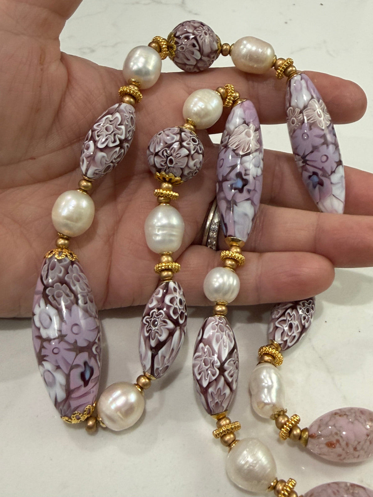 26”Rosario Leonardi Pale Pink Neckalce Featuring Exclusive Murano Millefiori Glass Beads