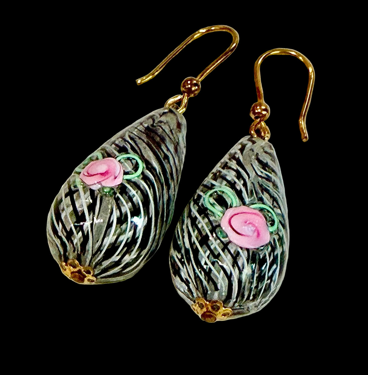 Vintage Murano Millefiori Large Teardrop Hooks