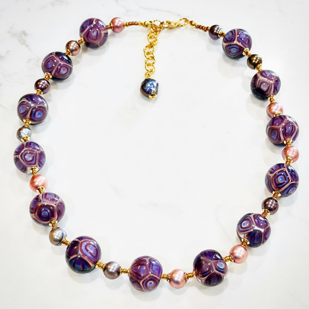 Rosario Leonardi Purple Choker & Earring Set Featuring Ercole Moretti & Vintage Foil Beads