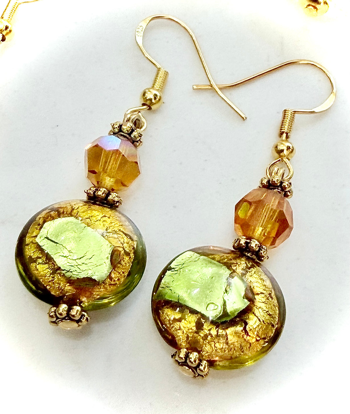 Your Choice of Vintage Gold Foil 925 Vermeil Dangle Earrings