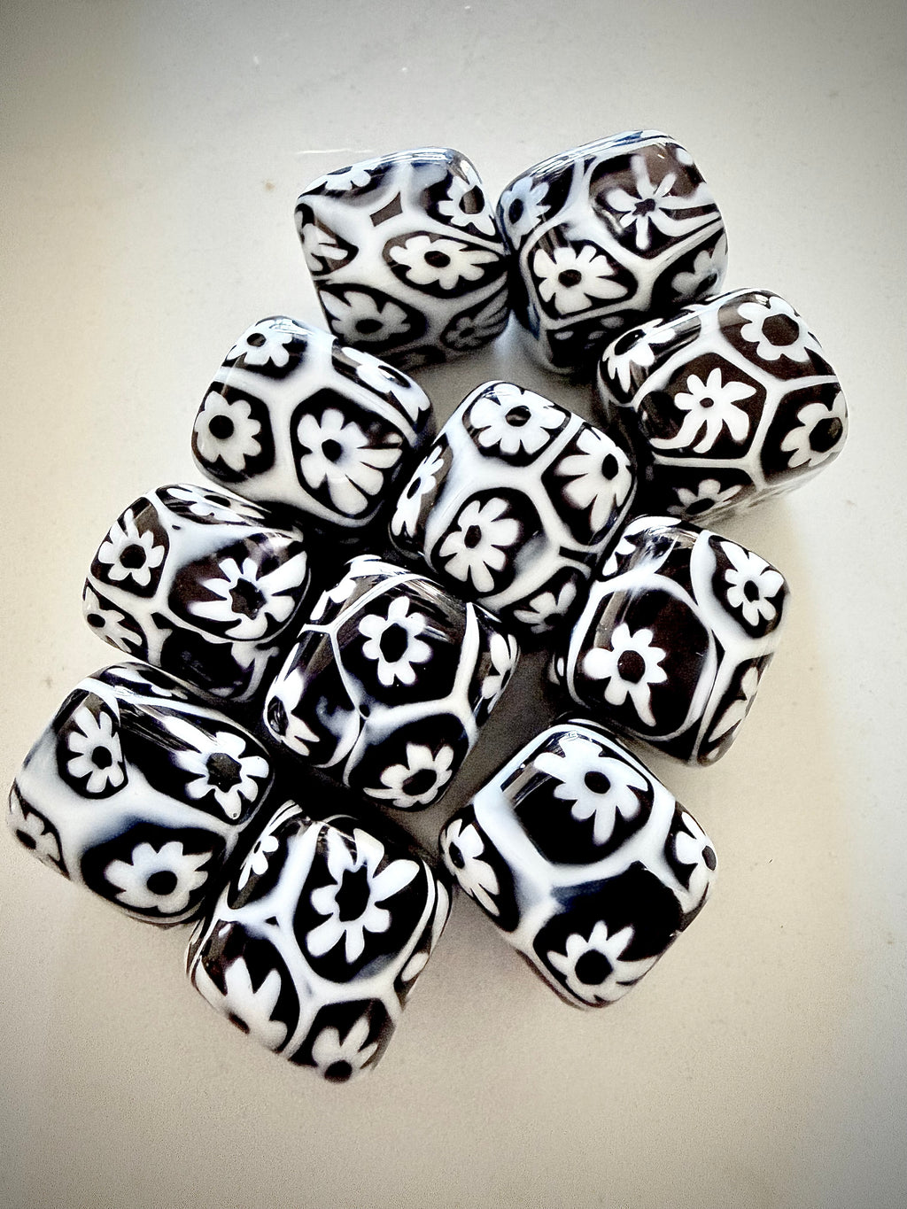 RARE Ercole Moretti Chunky Cube Millefiori Black & White Bead