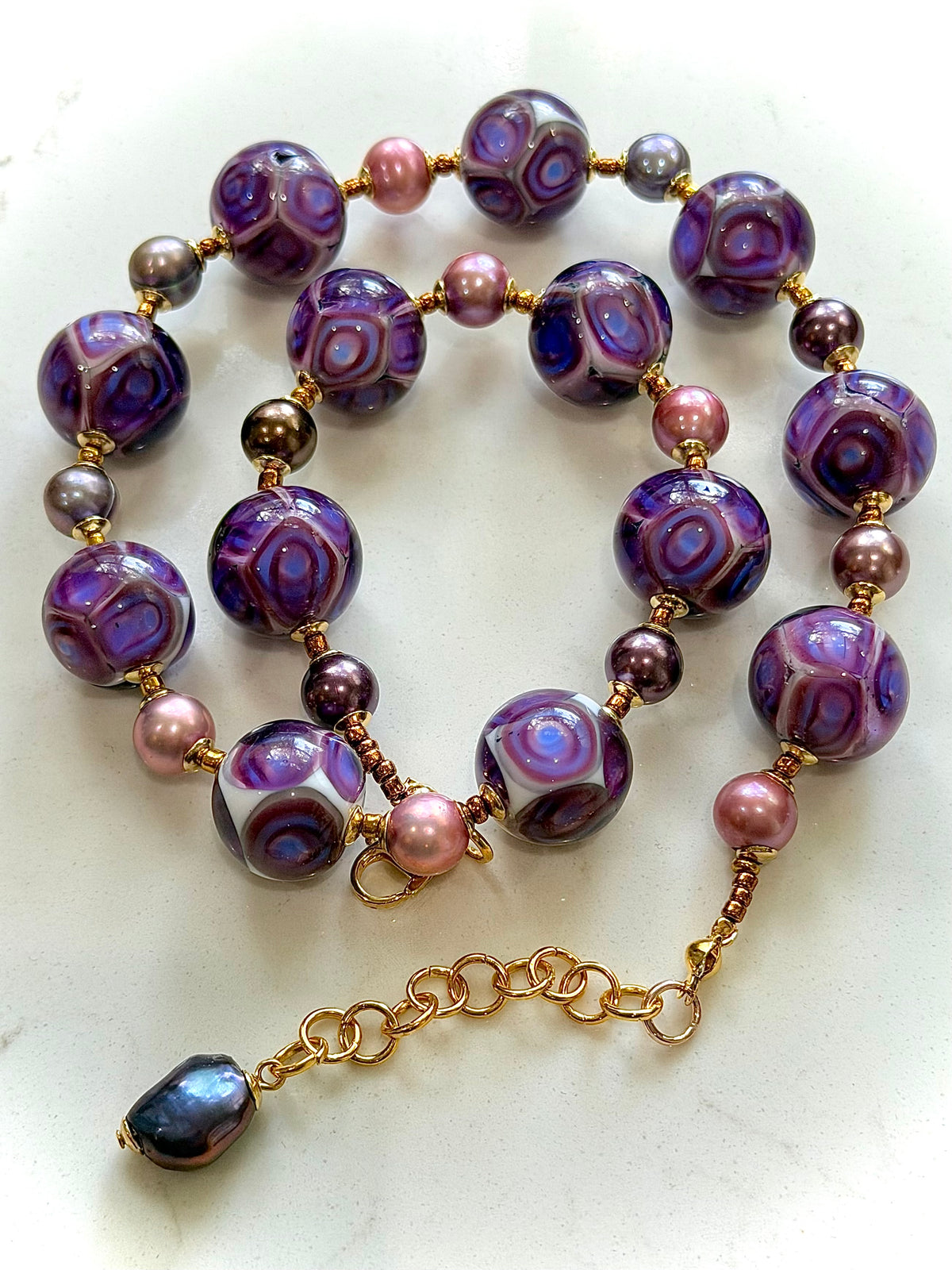 Rosario Leonardi Purple Choker & Earring Set Featuring Ercole Moretti & Vintage Foil Beads