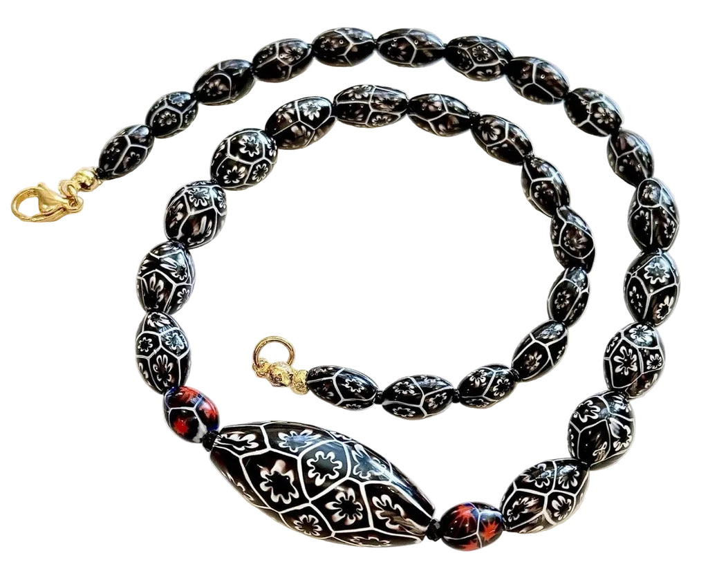 Rosario Leonardi Black & White 20” Featuring Ercole Moretti 1920’s Beads, Including an Extra Large Focal Bead