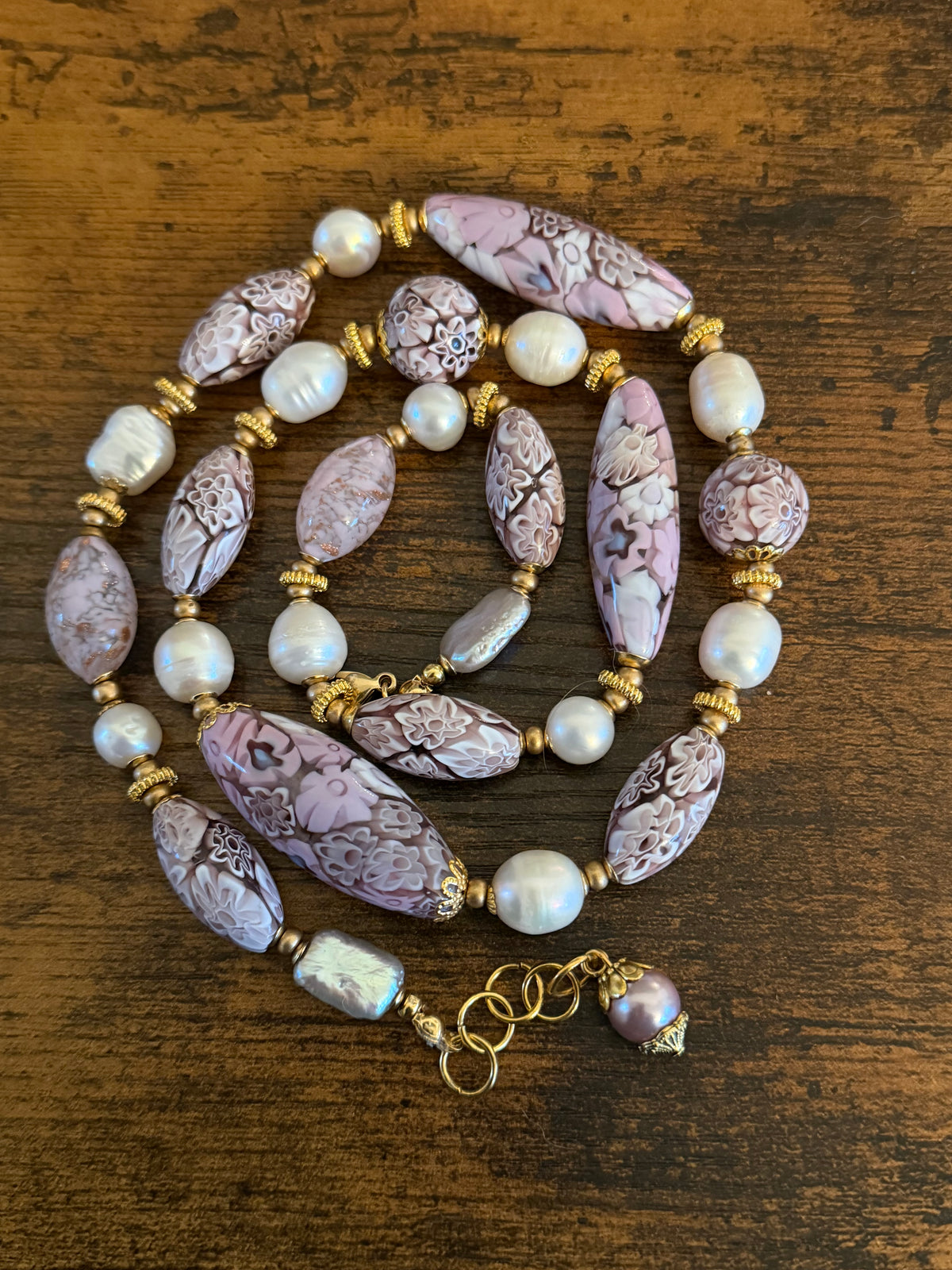 26”Rosario Leonardi Pale Pink Neckalce Featuring Exclusive Murano Millefiori Glass Beads