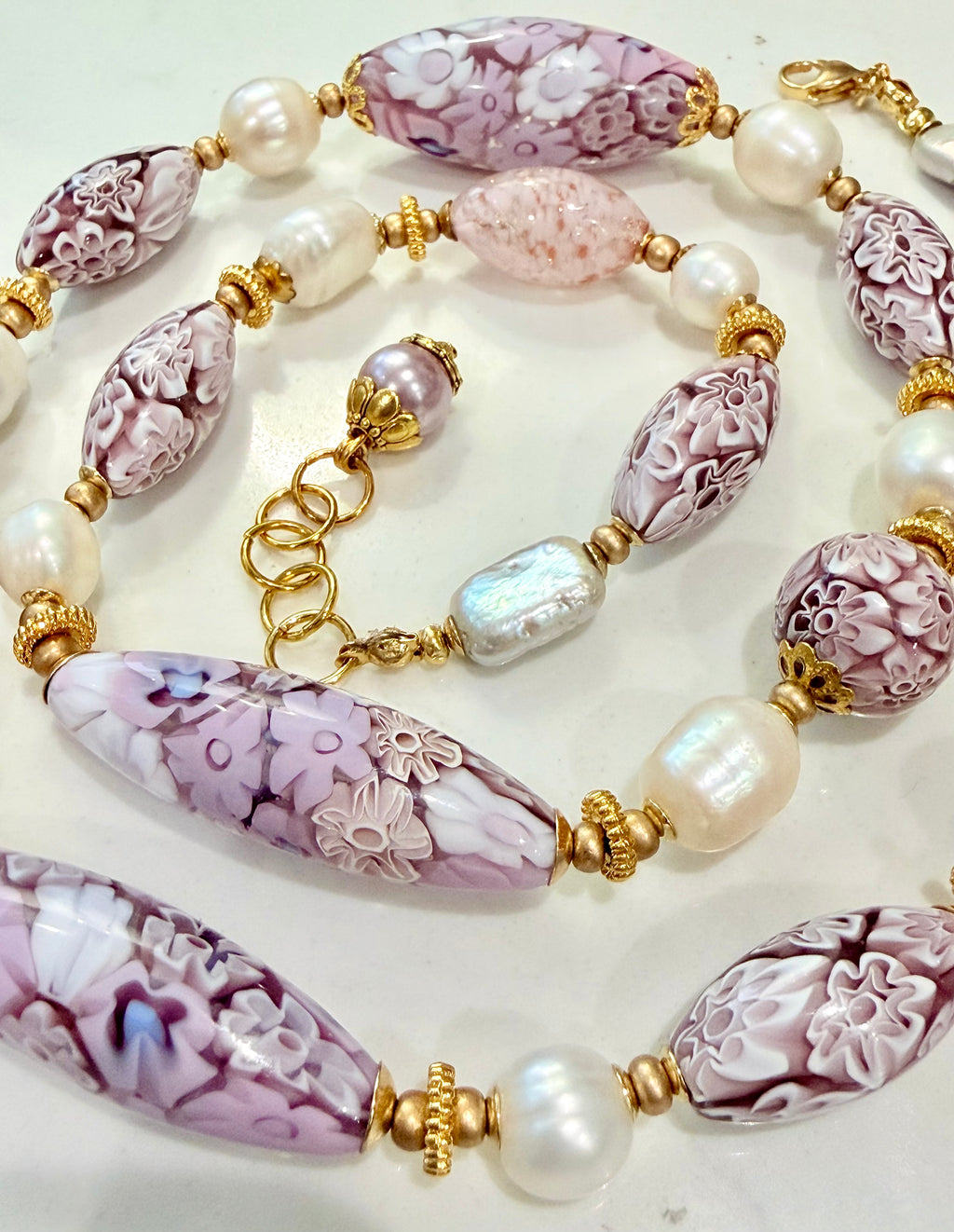 26”Rosario Leonardi Pale Pink Neckalce Featuring Exclusive Murano Millefiori Glass Beads