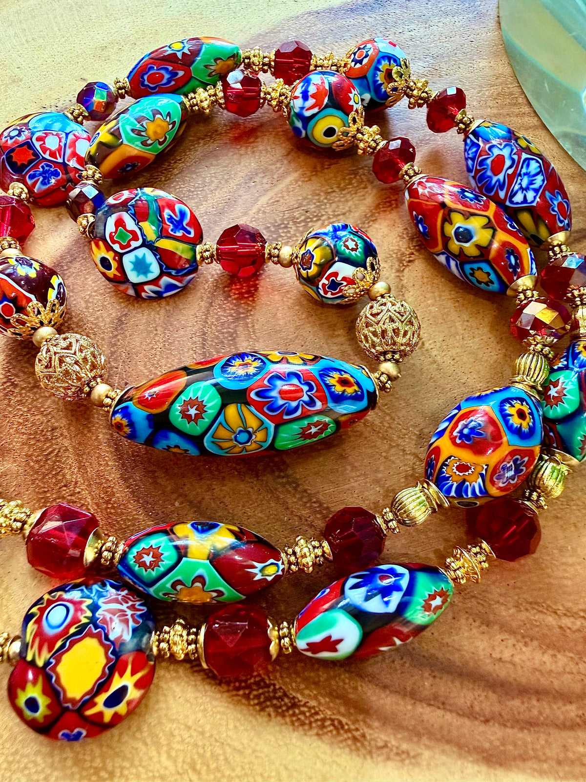 Rosario Leonardi Red Patterned Murano Millefiori Ercole Moretti Beaded Necklace-Choose your lenghti