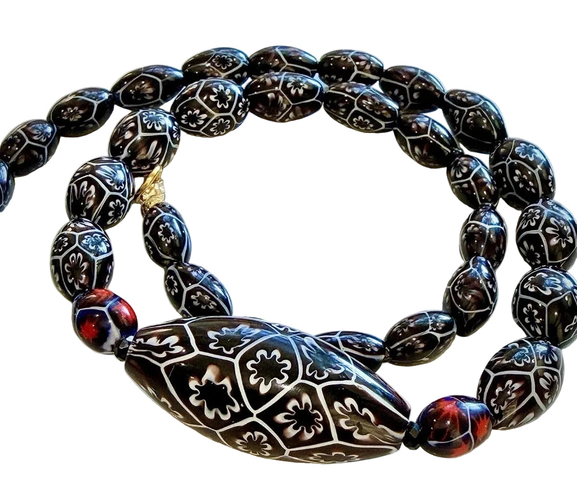 Rosario Leonardi Black & White 20” Featuring Ercole Moretti 1920’s Beads, Including an Extra Large Focal Bead