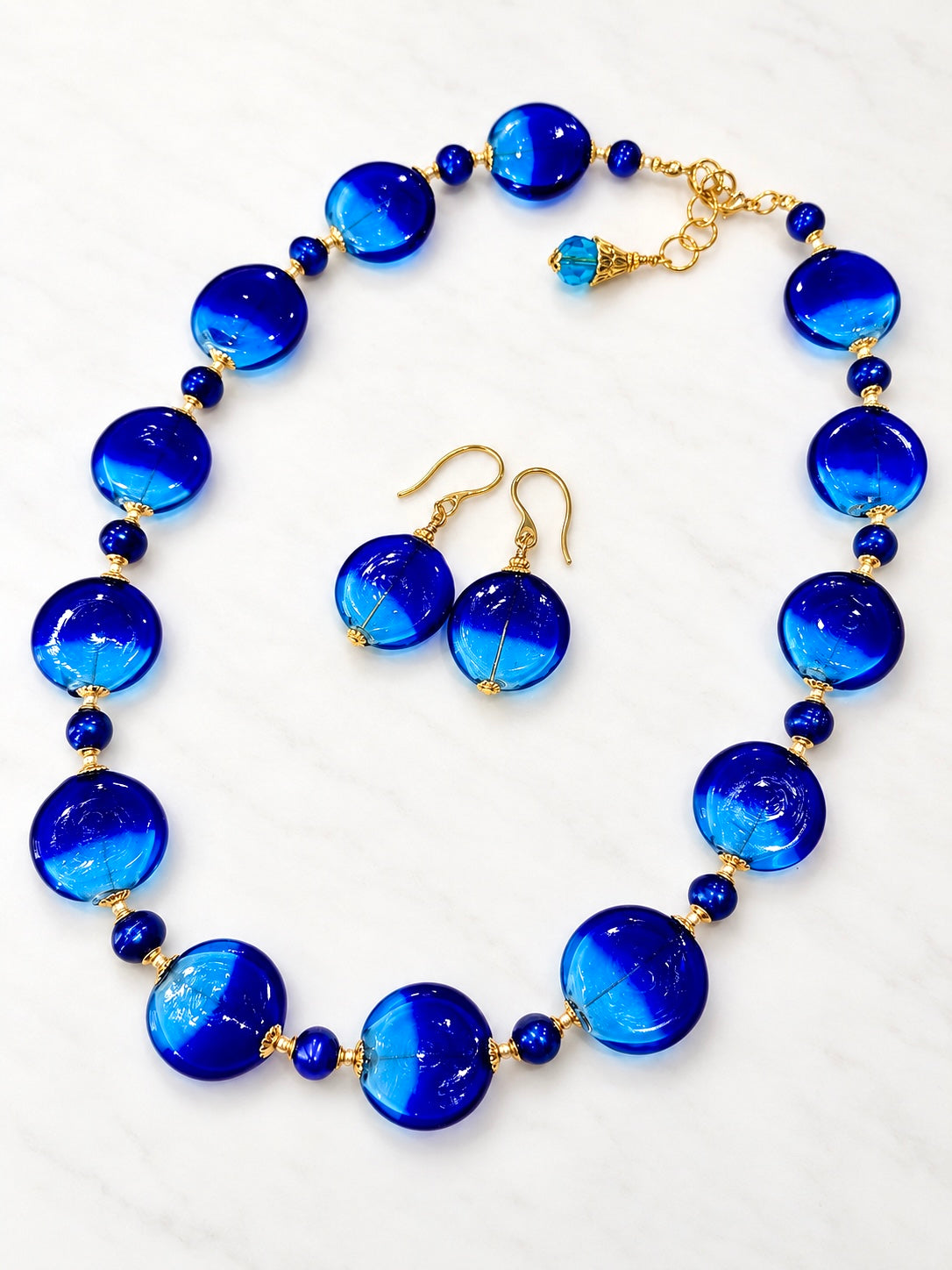One Of A Kind Rosario Leonardi Vintage Blown Murano Glass Necklace & Earring Set