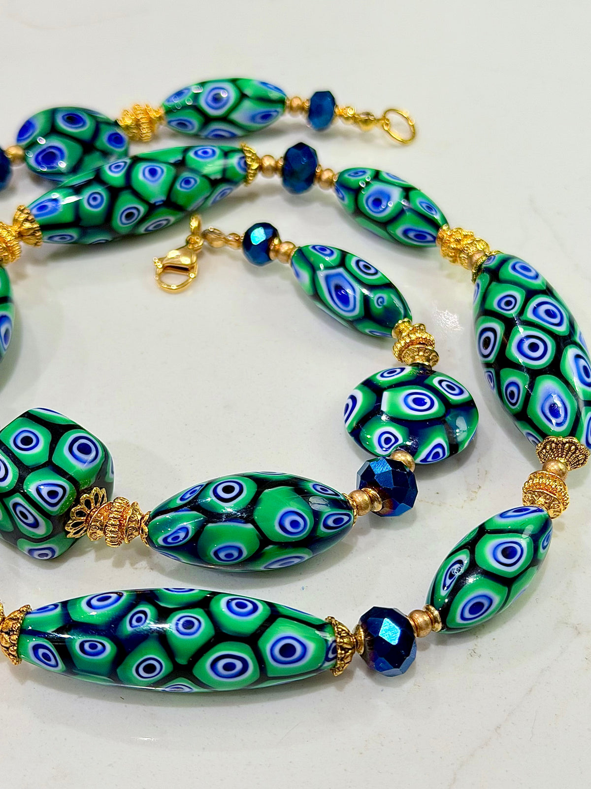 “THE Green Goddess” Rosario Leonardi Green With Envy Murano Millefiori Necklace FEATURING Exclusive Moretti Beads