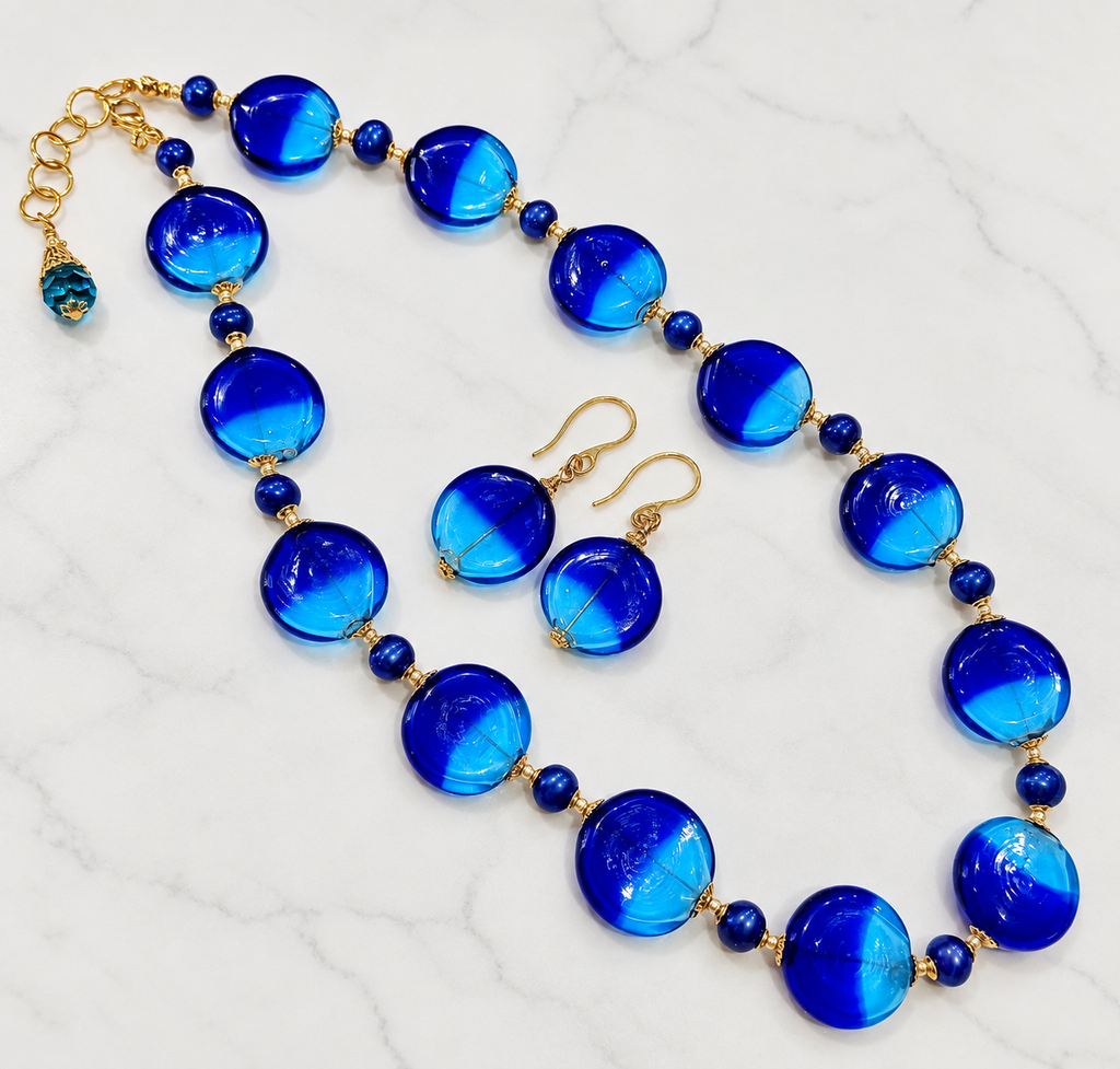 One Of A Kind Rosario Leonardi Vintage Blown Murano Glass Necklace & Earring Set