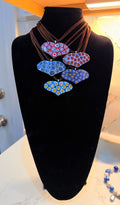 One of a Kind Moretti Heart Shaped Pendants on Strung on Chocolate Brown Vegan Suede With Freshwater Pearl Closure