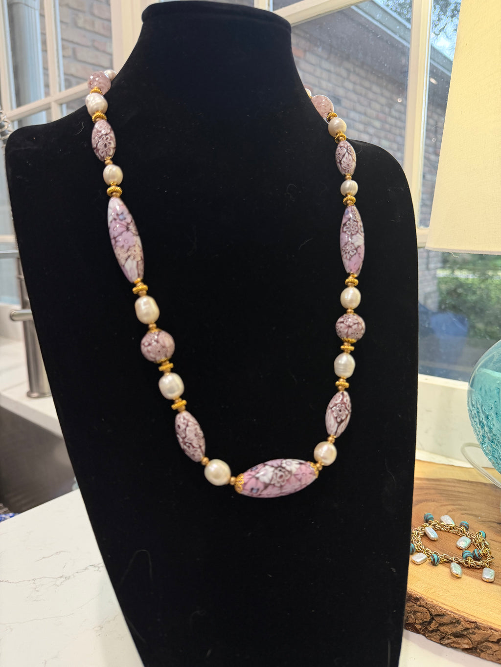 26”Rosario Leonardi Pale Pink Neckalce Featuring Exclusive Murano Millefiori Glass Beads