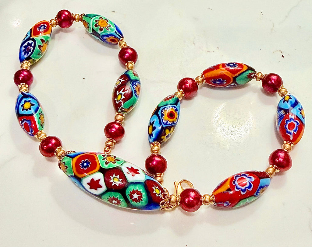 Rosario Leonardi Red Themed Necklace Red Freshwater Pearls