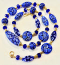 Rosario Leonardi Exclusive Ercole Moretti Cobalt Blue/ White Murano Millefiori Beaded Necklace-Choose your lenght