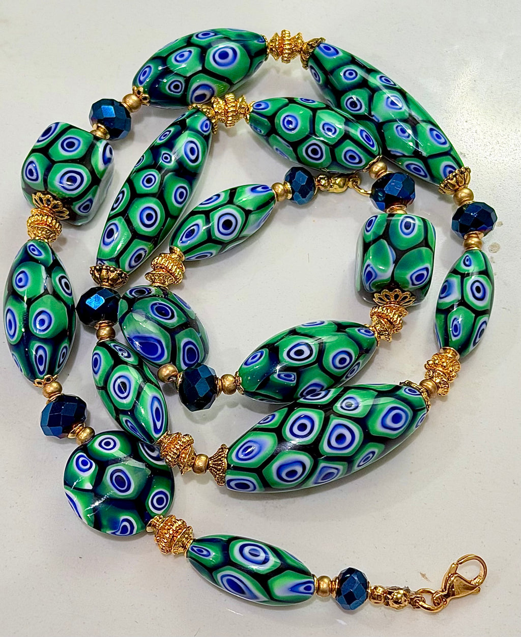 “THE Green Goddess” Rosario Leonardi Green With Envy Murano Millefiori Necklace FEATURING Exclusive Moretti Beads