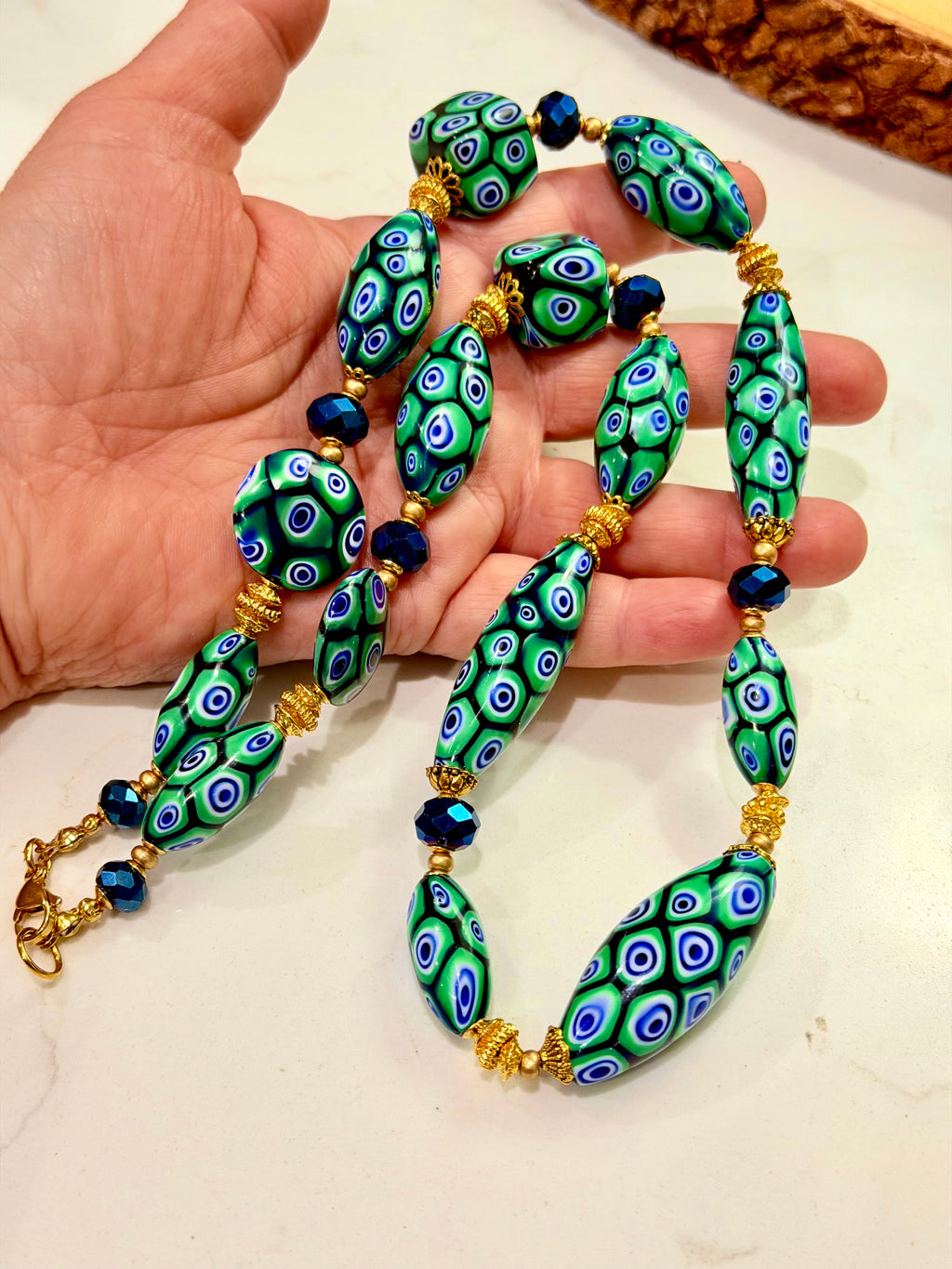 “THE Green Goddess” Rosario Leonardi Green With Envy Murano Millefiori Necklace FEATURING Exclusive Moretti Beads