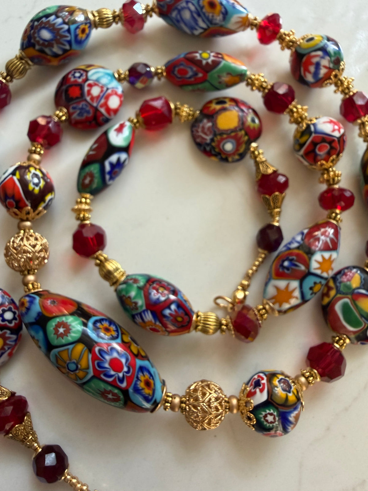 Rosario Leonardi Red Patterned Murano Millefiori Ercole Moretti Beaded Necklace-Choose your lenghti