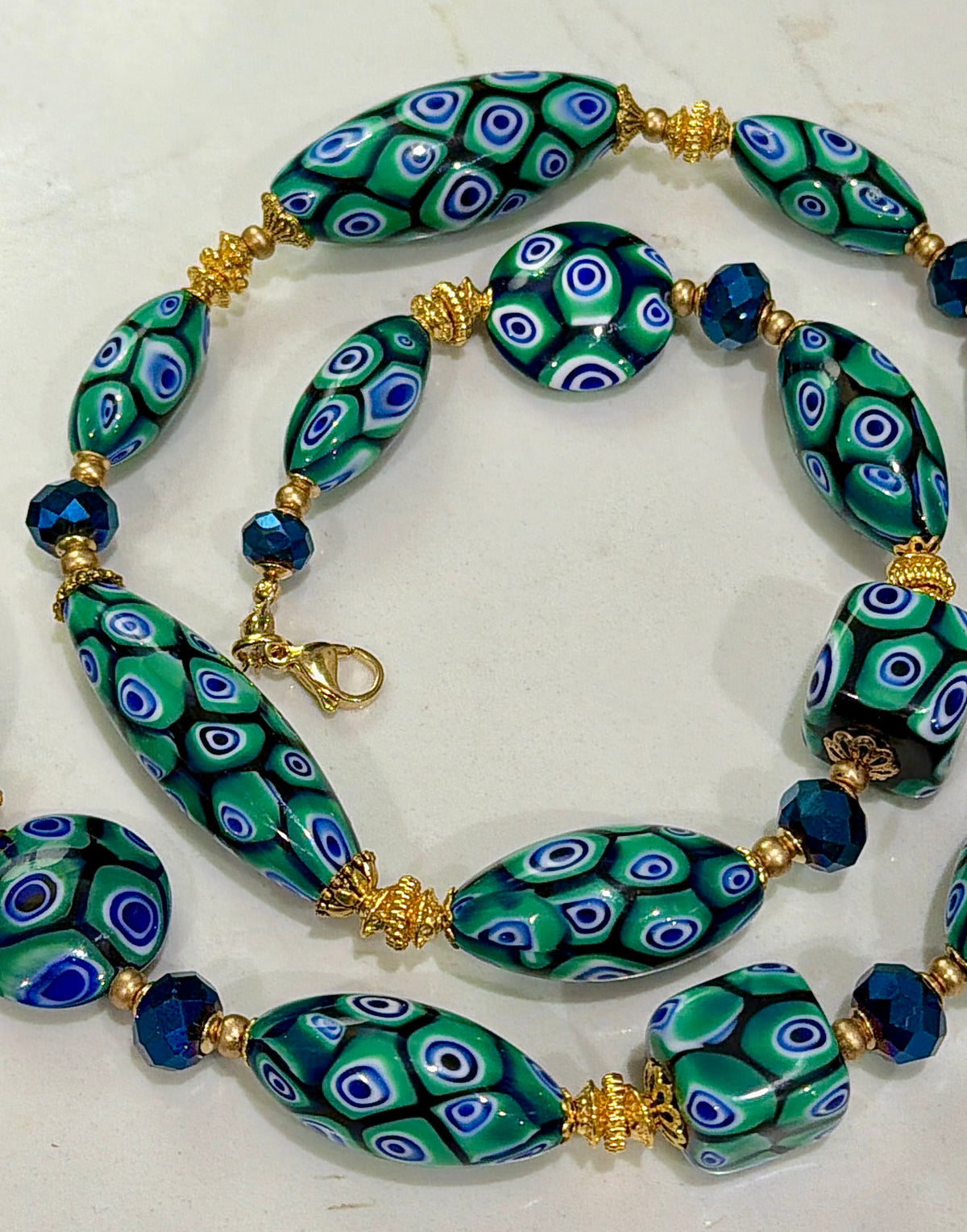 “THE Green Goddess” Rosario Leonardi Green With Envy Murano Millefiori Necklace FEATURING Exclusive Moretti Beads