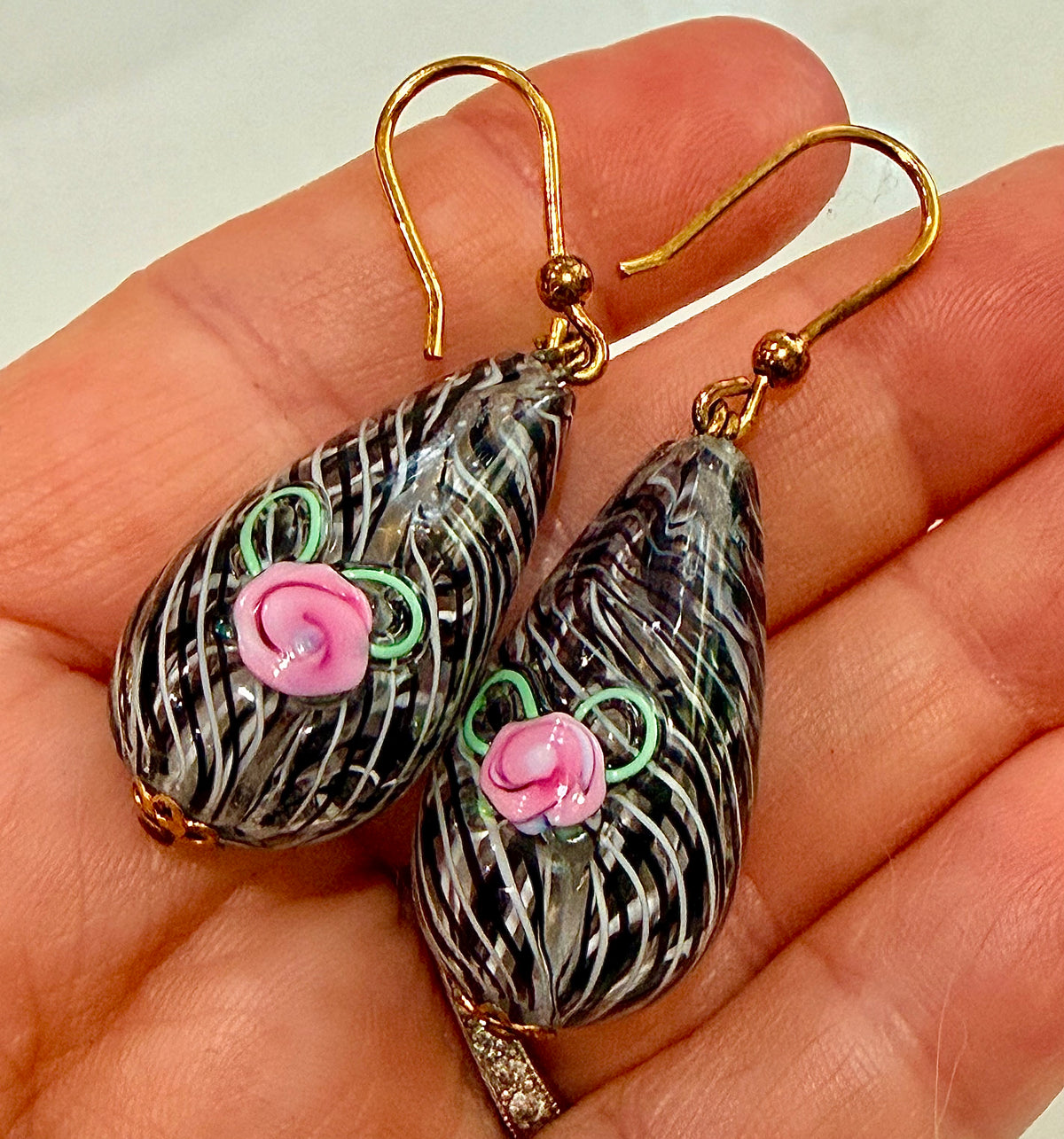 Vintage Murano Millefiori Large Teardrop Hooks