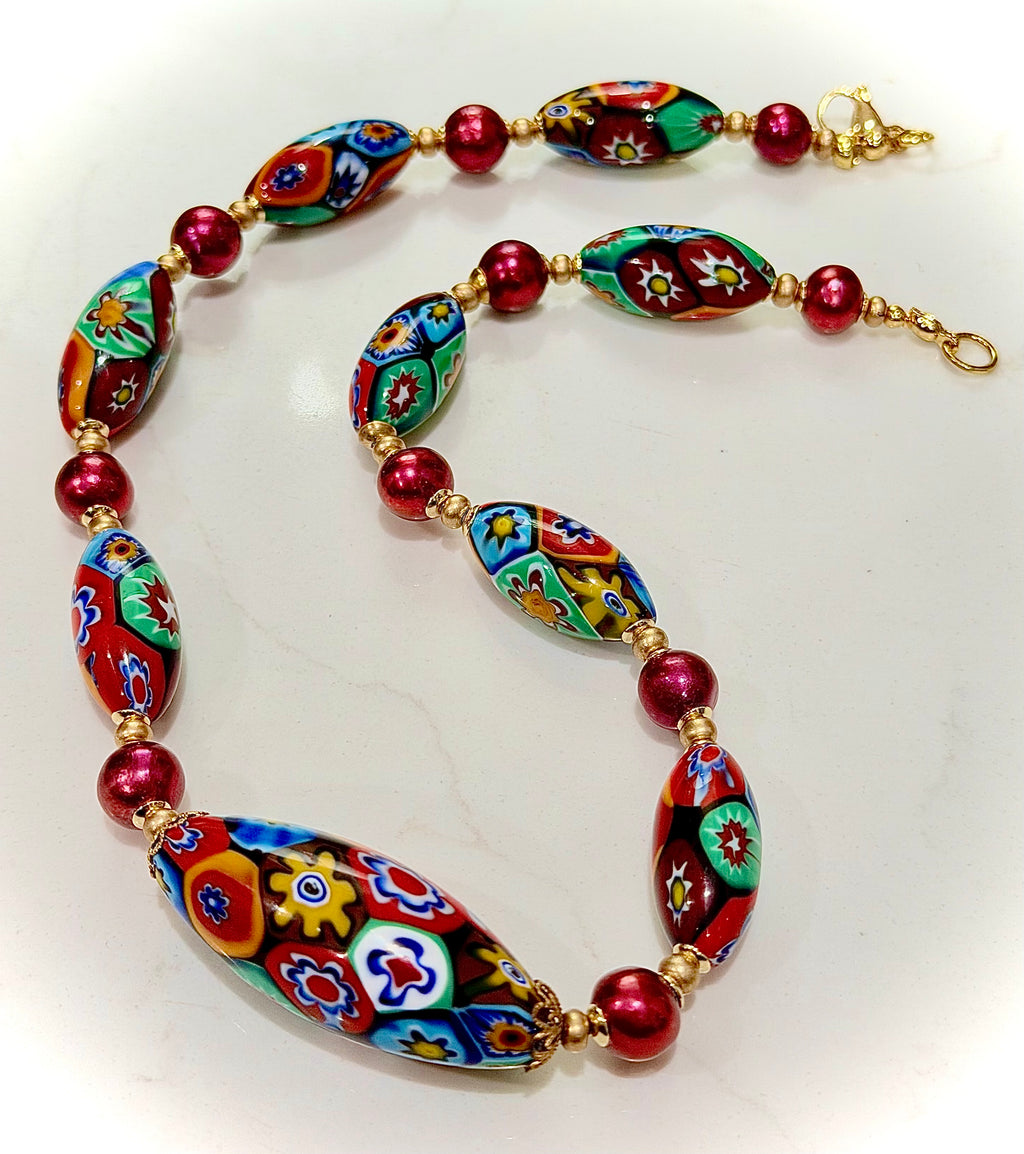 Rosario Leonardi Red Themed Necklace Red Freshwater Pearls