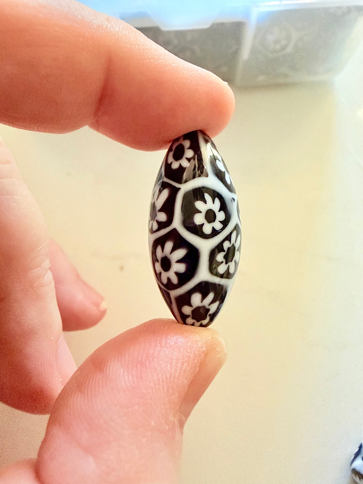 RARE Large Olive Ercole Moretti Millefiori Black & White Bead