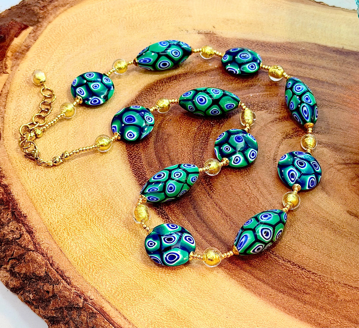 Rosario Leonardi “Green & Gold Goddess” Necklace Featuring EXCLUSIVE Ercole Moretti Beads