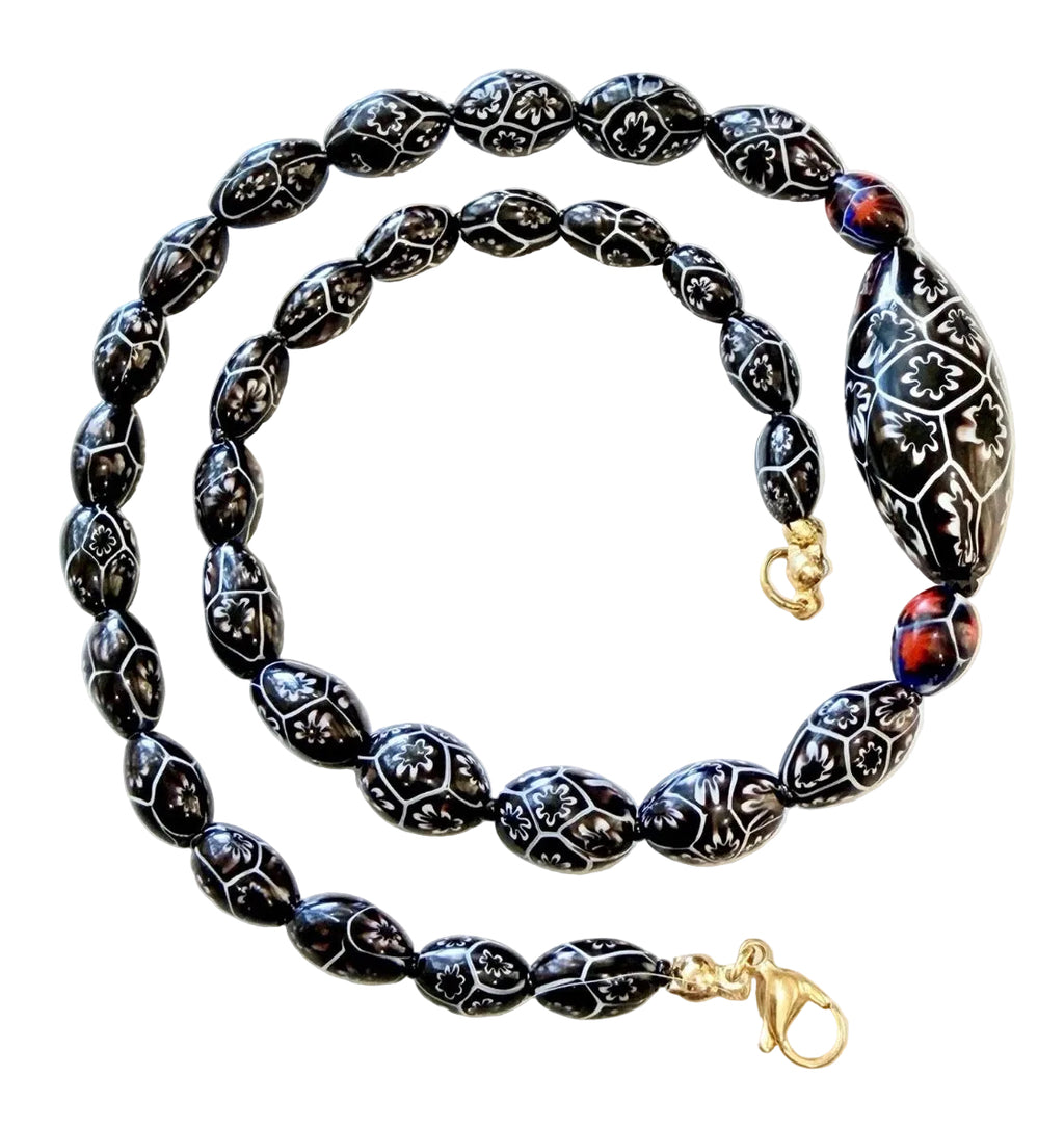 Rosario Leonardi Black & White 20” Featuring Ercole Moretti 1920’s Beads, Including an Extra Large Focal Bead
