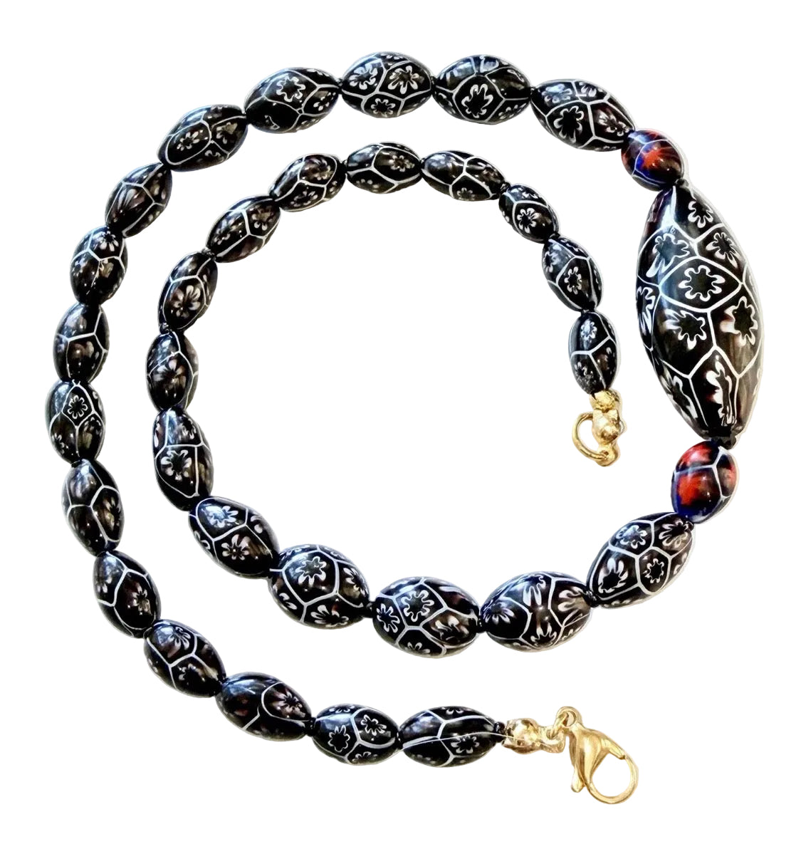Rosario Leonardi Black & White 20” Featuring Ercole Moretti 1920’s Beads, Including an Extra Large Focal Bead