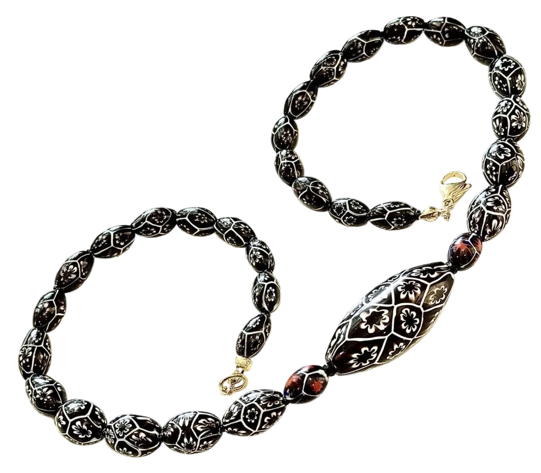 Rosario Leonardi Black & White 20” Featuring Ercole Moretti 1920’s Beads, Including an Extra Large Focal Bead