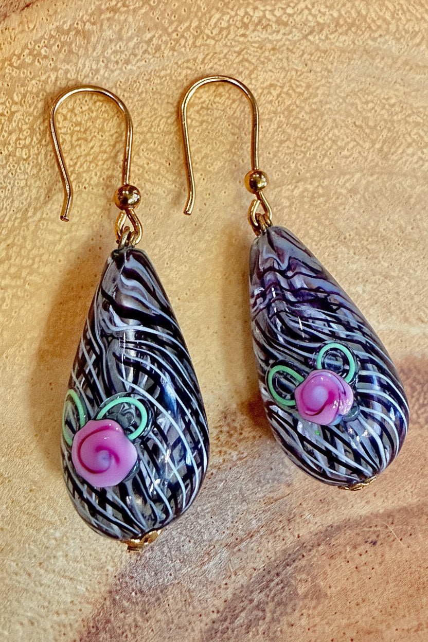 Vintage Murano Millefiori Large Teardrop Hooks