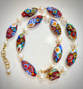 Rosario Leonardi Freshwater White Pearl & Moretti Red Mixed Beaded Necklace