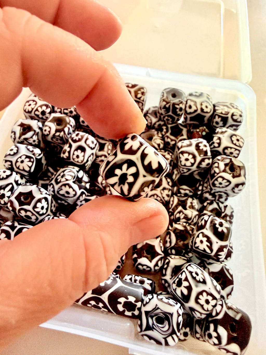 RARE Ercole Moretti Chunky Cube Millefiori Black & White Bead