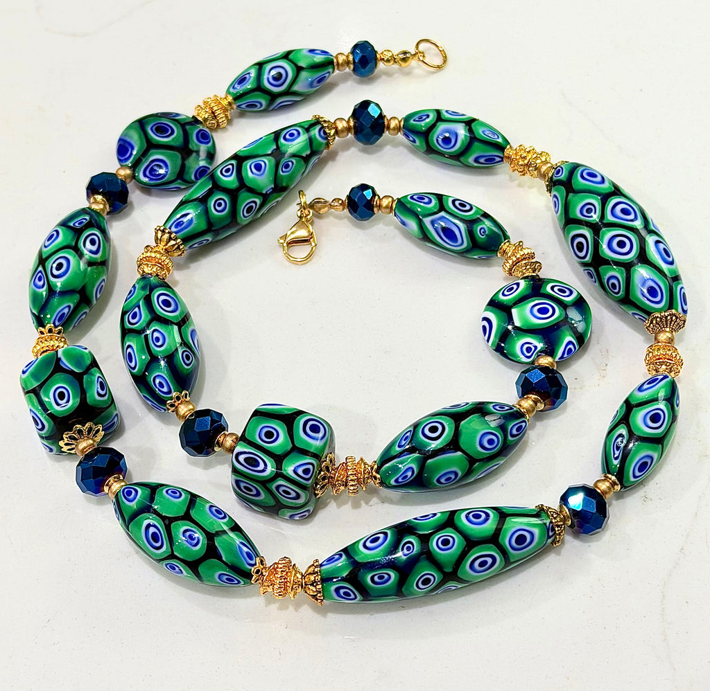 “THE Green Goddess” Rosario Leonardi Green With Envy Murano Millefiori Necklace FEATURING Exclusive Moretti Beads