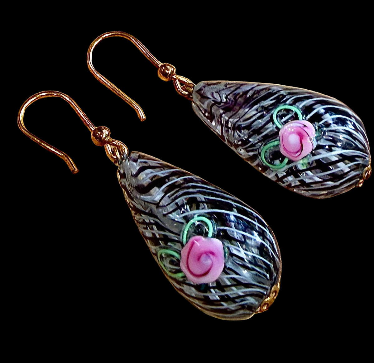 Vintage Murano Millefiori Large Teardrop Hooks