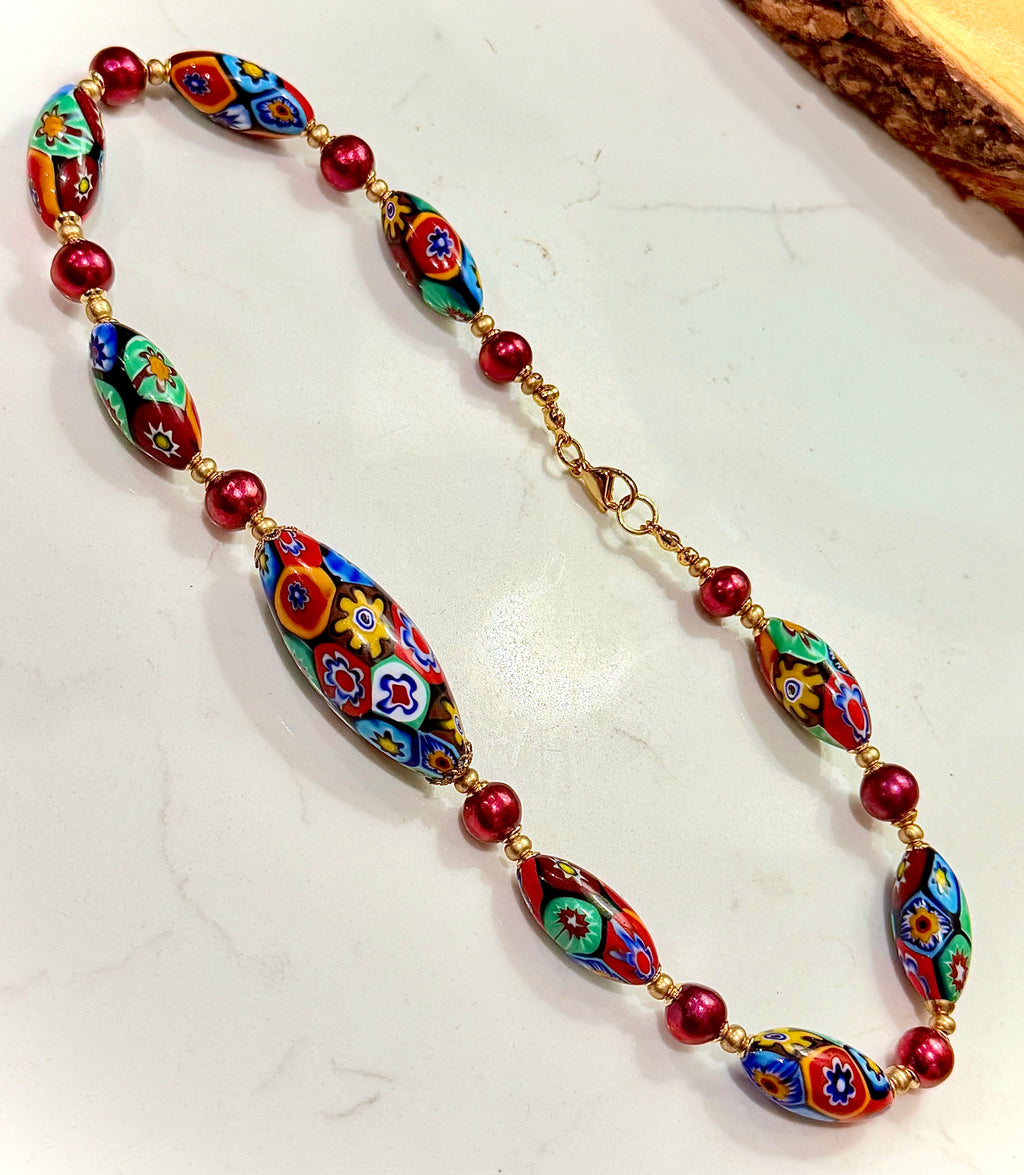 Rosario Leonardi Red Themed Necklace Red Freshwater Pearls