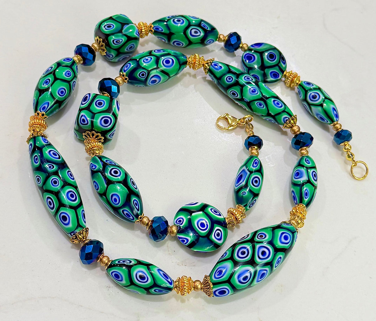 “THE Green Goddess” Rosario Leonardi Green With Envy Murano Millefiori Necklace FEATURING Exclusive Moretti Beads