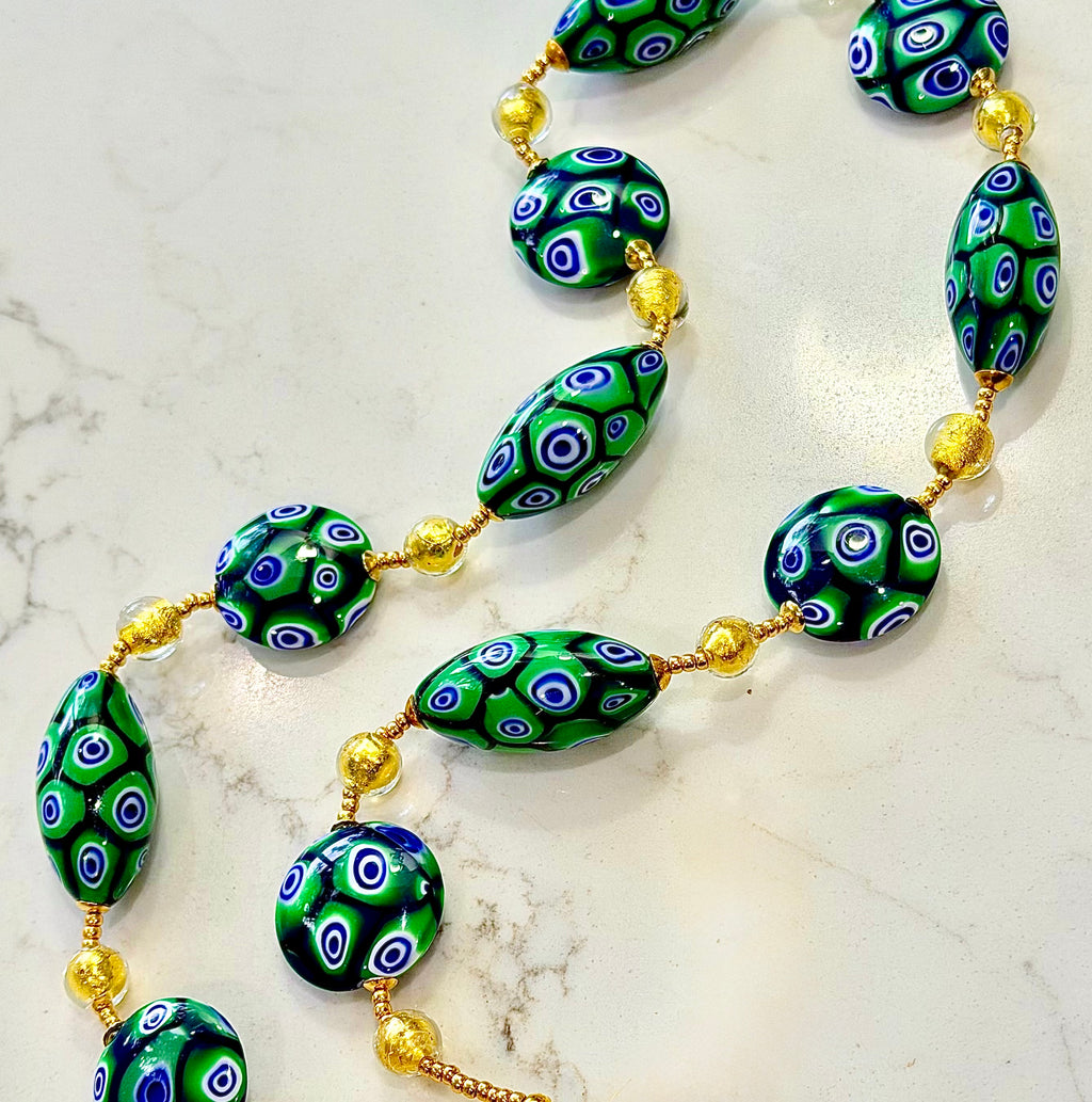 Rosario Leonardi “Green & Gold Goddess” Necklace Featuring EXCLUSIVE Ercole Moretti Beads