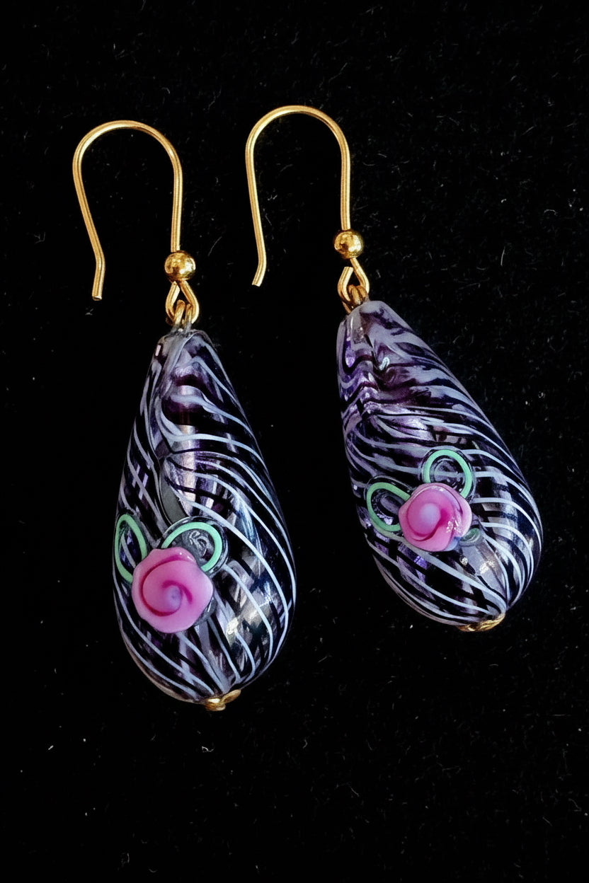 Vintage Murano Millefiori Large Teardrop Hooks
