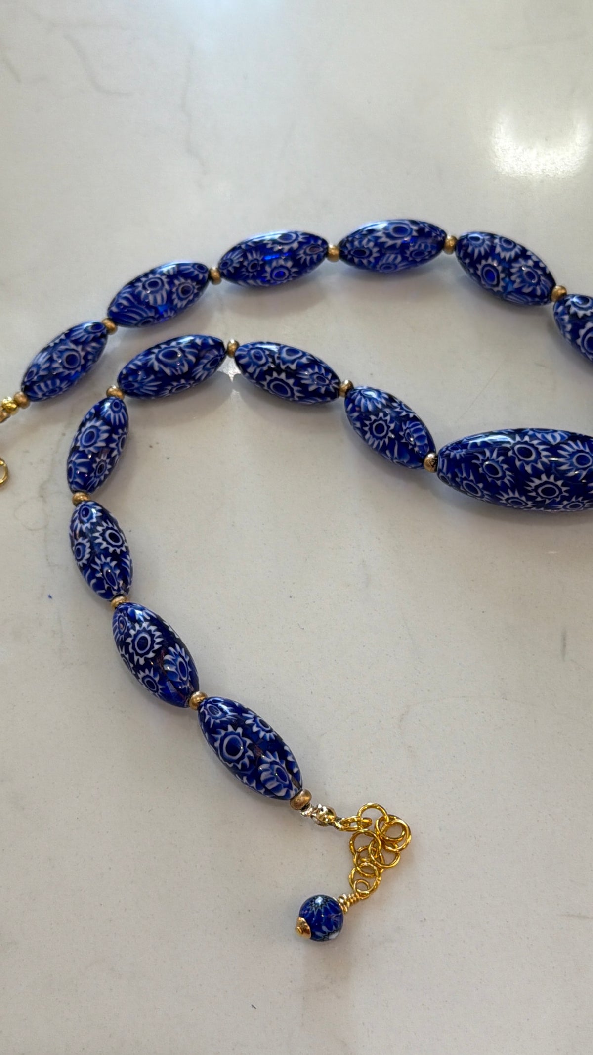 Rosario Leonardi Cobalt Blue Neckalce Featuring Handmade Murano Millefiori Torpedo Glass Beads