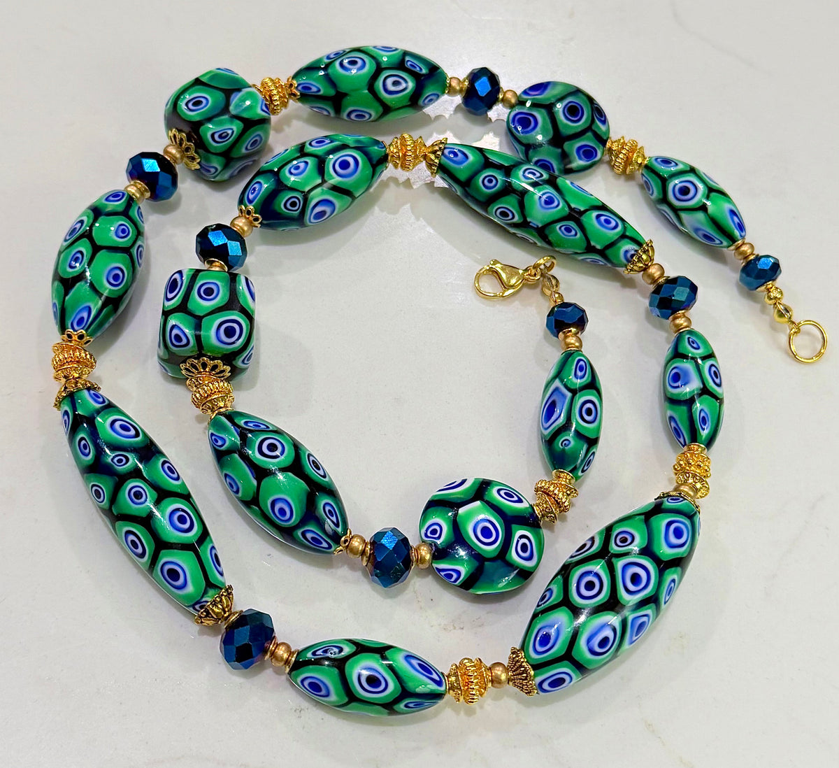 “THE Green Goddess” Rosario Leonardi Green With Envy Murano Millefiori Necklace FEATURING Exclusive Moretti Beads