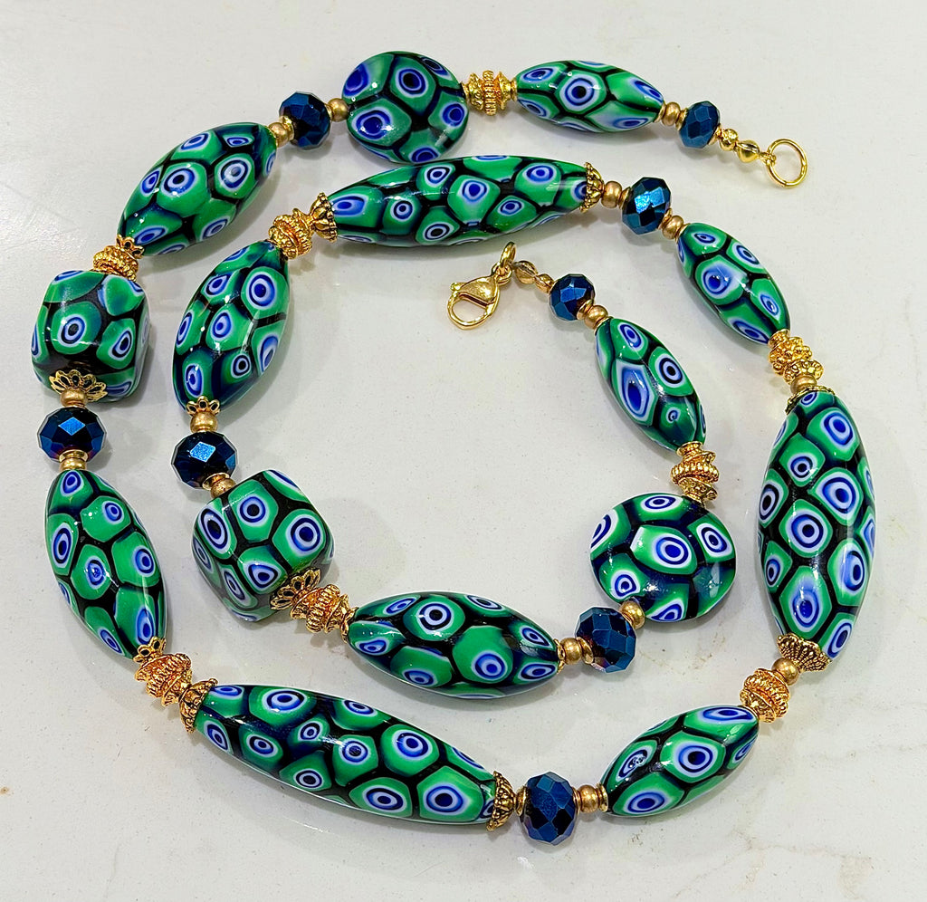 “THE Green Goddess” Rosario Leonardi Green With Envy Murano Millefiori Necklace FEATURING Exclusive Moretti Beads