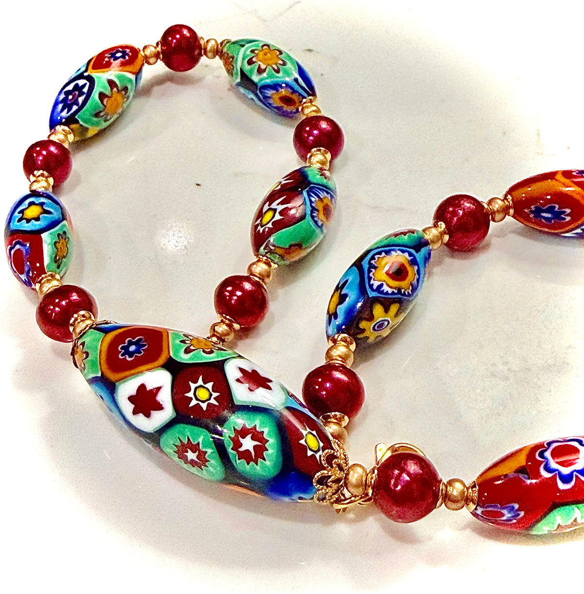 Rosario Leonardi Red Themed Necklace Red Freshwater Pearls