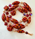 Rosario Leonardi Red & Orange Themed Necklace Featuring 12k GF Lantern Beads, Red A/B Vintage Swarovski Crystals & Exclusive Custom Beads