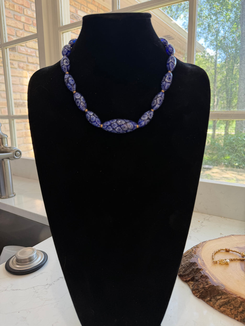 Rosario Leonardi Cobalt Blue Neckalce Featuring Handmade Murano Millefiori Torpedo Glass Beads